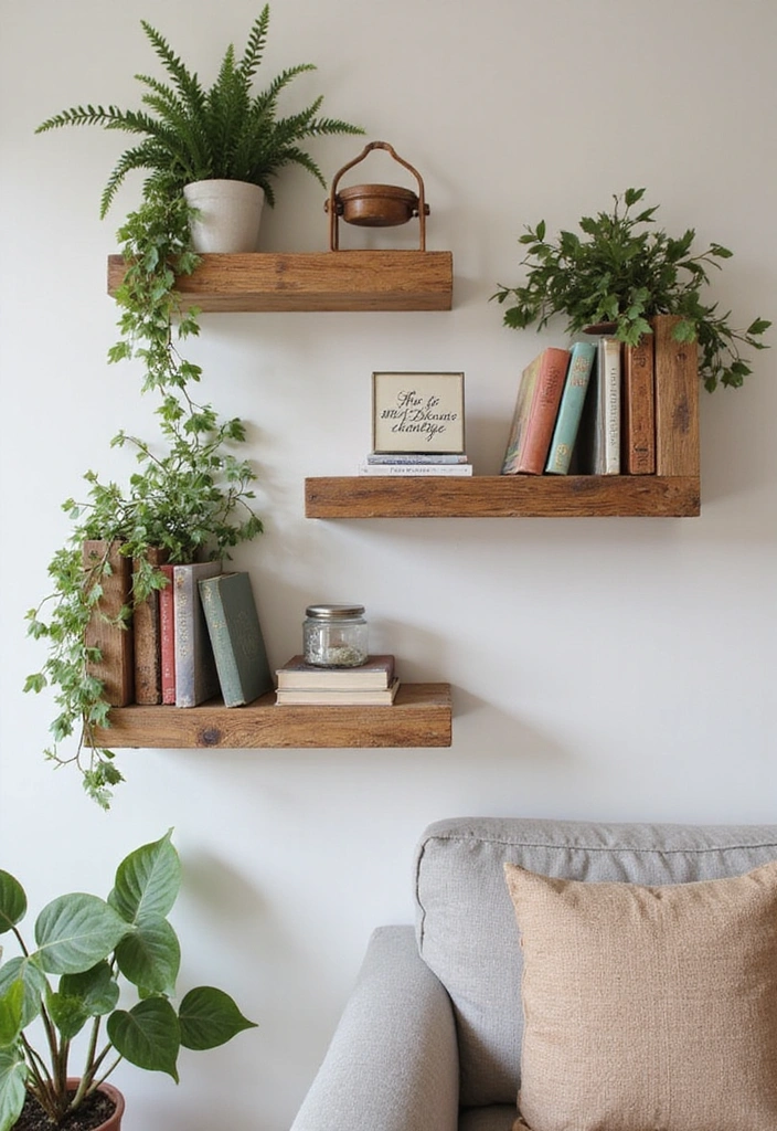 25 Easy DIY Home Decor Projects That’ll Transform Your Space in a Weekend! - 5. Rustic Wood Shelves
