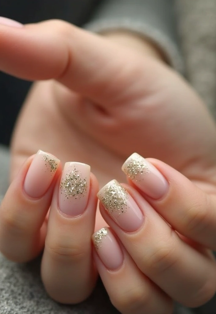 16 Sparkly Glitter French Tips That Will Make You Shine Bright! - 3. Nude Base with Gold Glitter