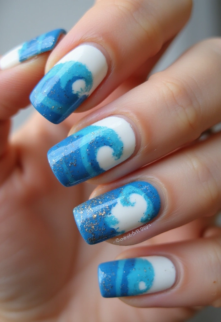 16 Easy Step-by-Step Summer Nails 2025 Tutorials That Anyone Can Master! (Watch Out for #4!) - 5. Ocean Waves Design