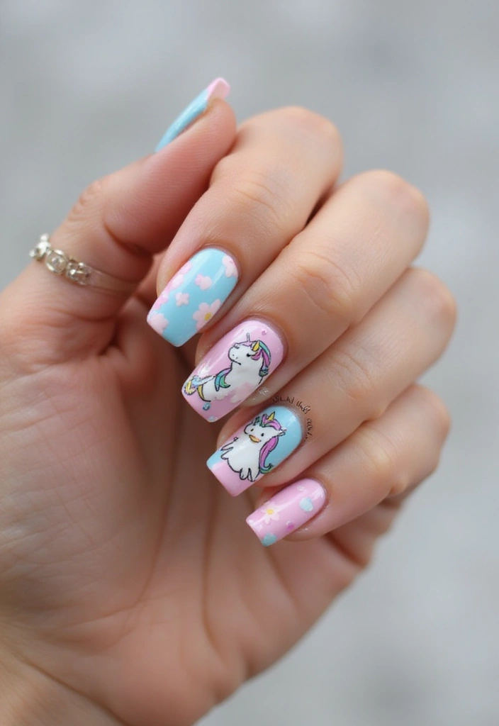 25 Gorgeous Seasonal French Nail Designs That Will Wow at Every Occasion! - 20. Whimsical Unicorn