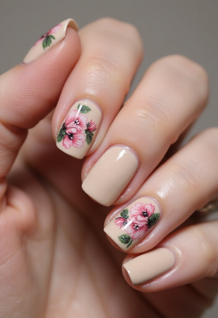 16 Easy Step-by-Step Summer Nails 2025 Tutorials That Anyone Can Master! (Watch Out for #4!) - 3. Floral Accent Nails