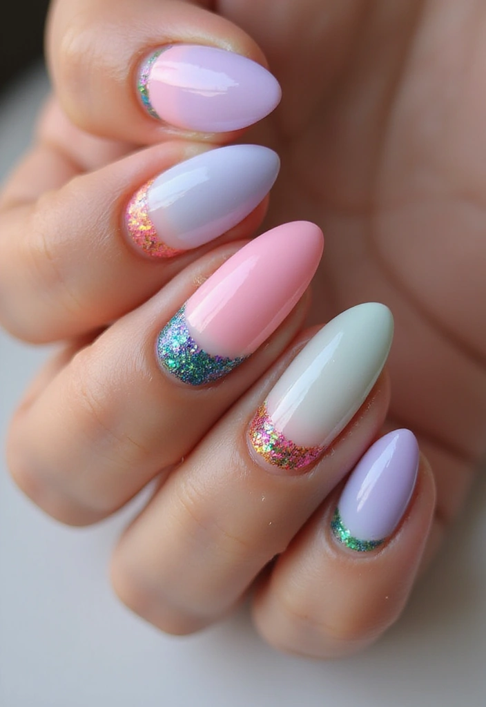 16 Sparkly Glitter French Tips That Will Make You Shine Bright! - 2. Pastel Colors with Rainbow Glitter