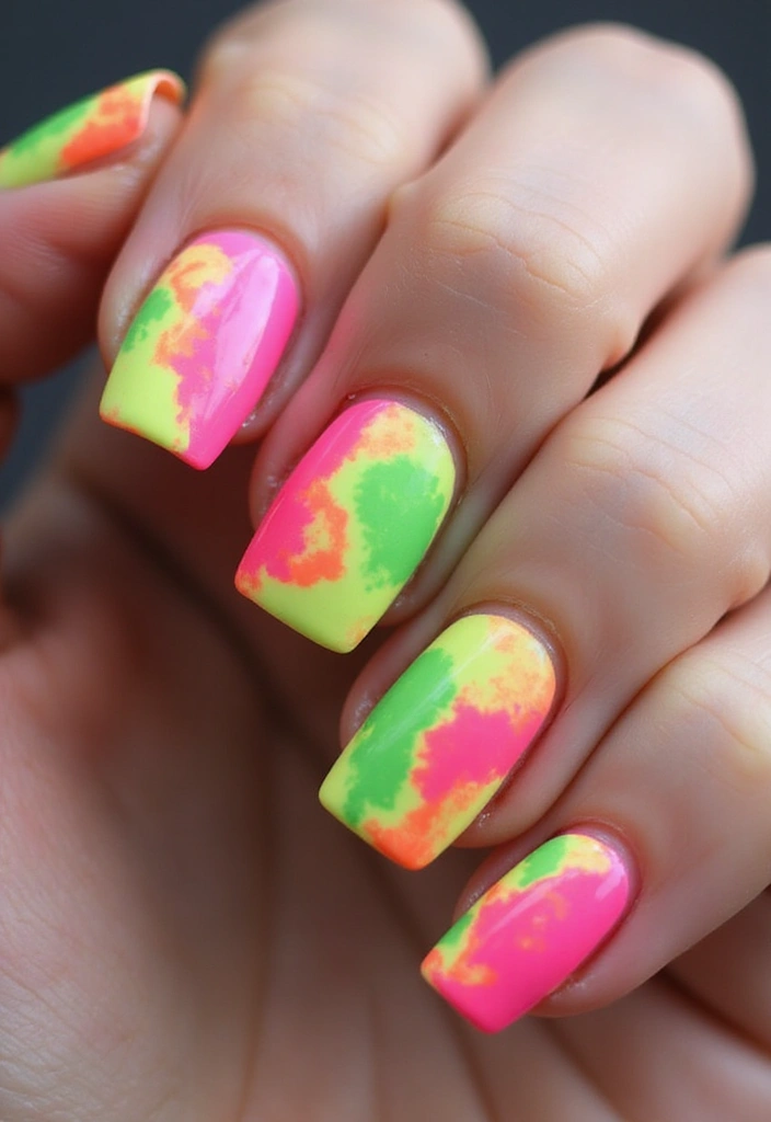 30 Creative Nail Design Inspirations for Summer 2025 (Get Ready to Be Inspired!) - 6. Bright Tie-Dye