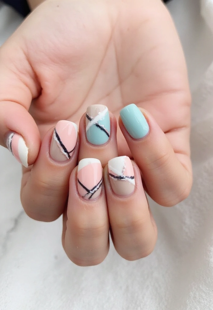 19 Pastel French Tip Nail Designs You Need to Try This Spring! - 16. Graphic Pastel Lines