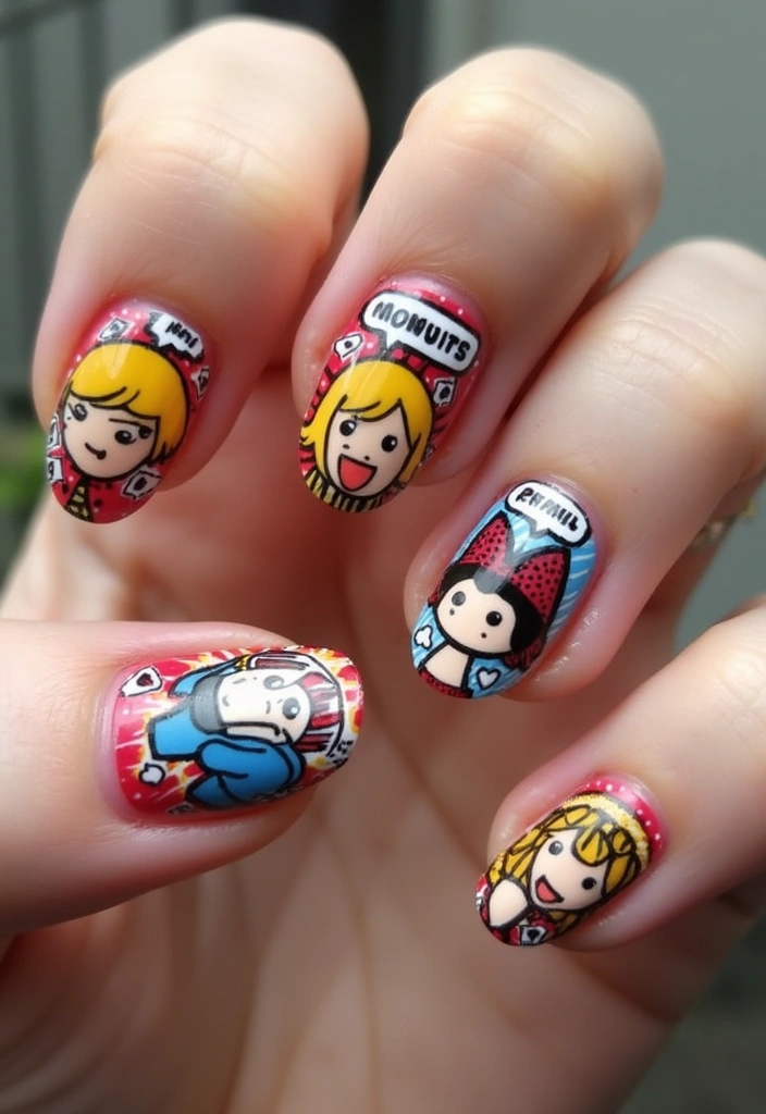 30 Creative Nail Design Inspirations for Summer 2025 (Get Ready to Be Inspired!) - 20. Comic Strip Fun