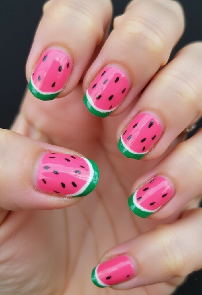 16 Easy Step-by-Step Summer Nails 2025 Tutorials That Anyone Can Master! (Watch Out for #4!) - 7. Watermelon Slice Nails