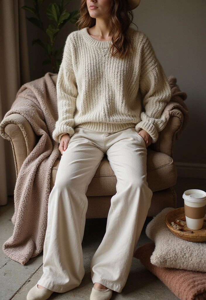 12 Comfy Outfits That Will Make You Feel Like You're Wearing Pajamas All Day! - 6. Chunky Knit Sweater with Wide-Leg Pants