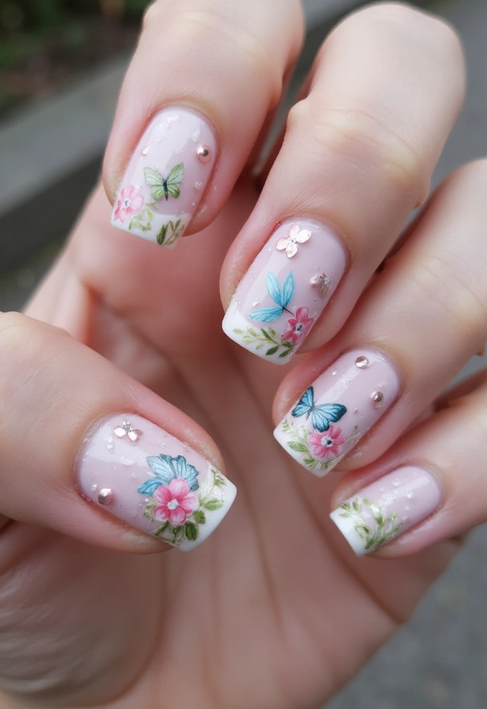 25 Gorgeous Seasonal French Nail Designs That Will Wow at Every Occasion! - 15. Enchanted Garden