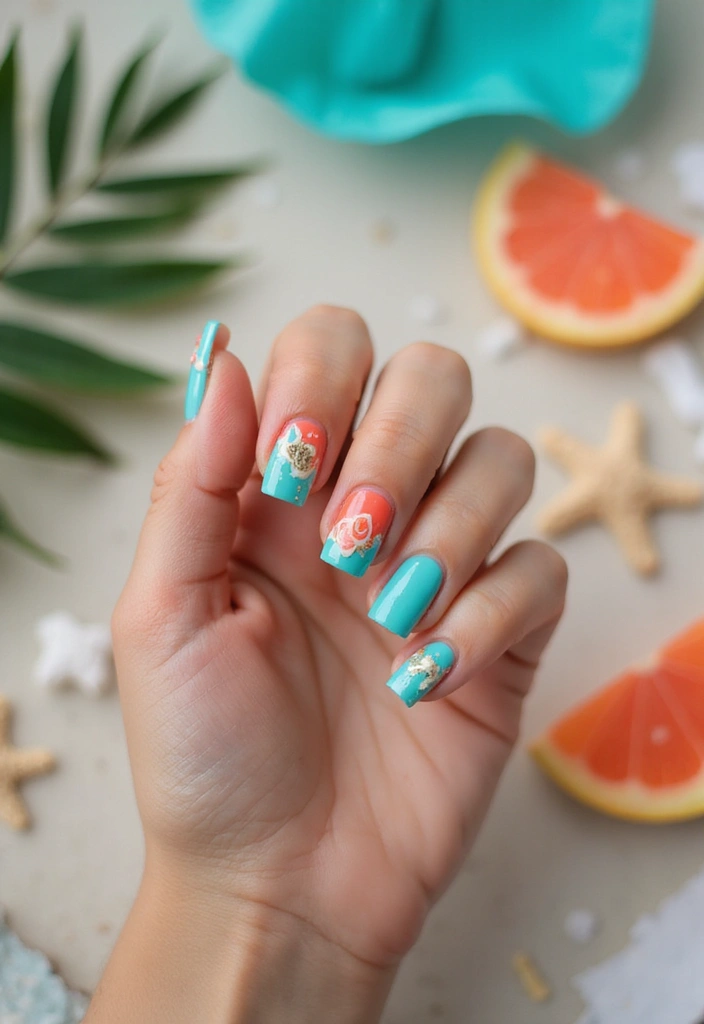 20 Bold French Nail Color Combinations You Need to Try Now (Don’t Miss #7!) - 18. Aqua and Coral