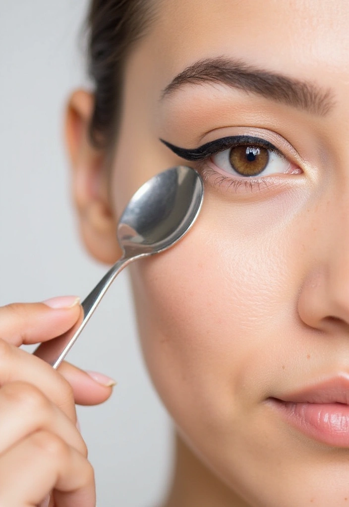 15 Genius Makeup Hacks That'll Transform Your Look in 5 Minutes! - 6. Use a Spoon for Perfect Winged Eyeliner