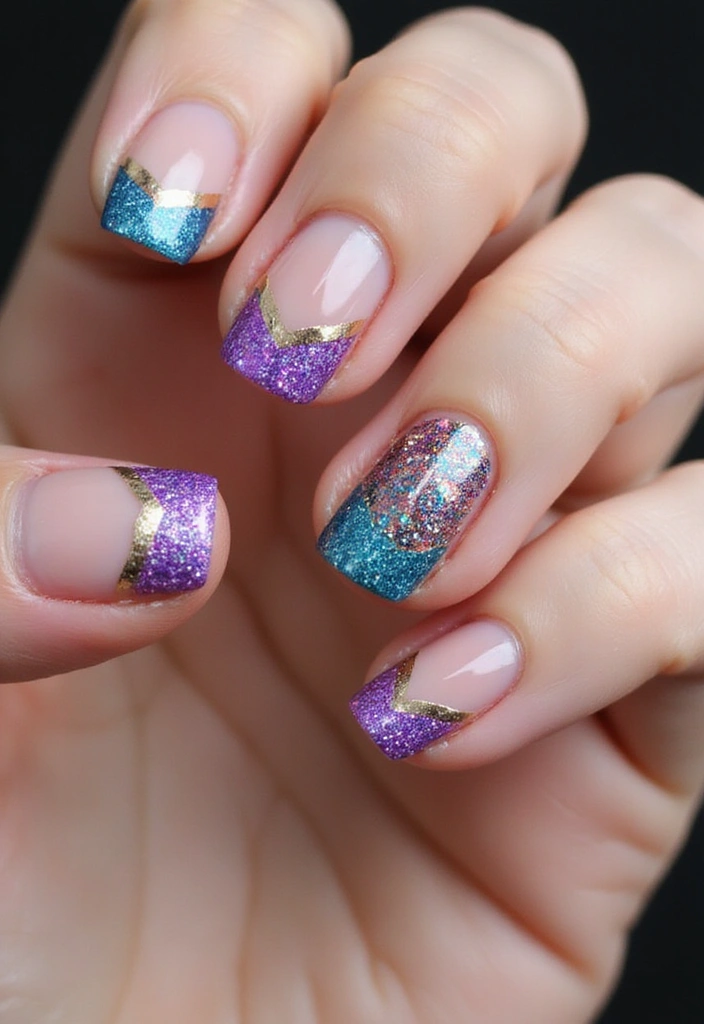 16 Sparkly Glitter French Tips That Will Make You Shine Bright! - 7. Colorful Glitter with Negative Space