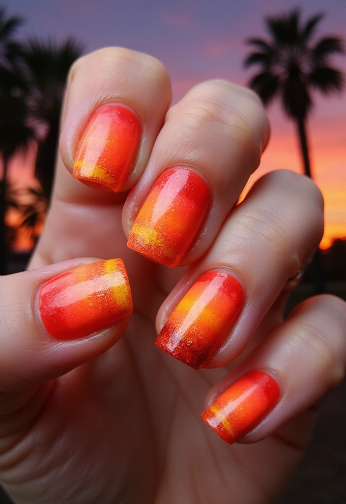 20 Eye-Catching Summer Nail Colors for 2025 That Will Turn Heads (You Won't Believe #12!) - 18. Sunset Gradient