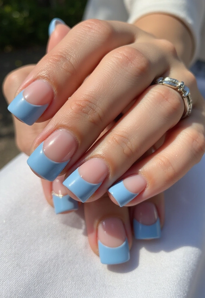 19 Pastel French Tip Nail Designs You Need to Try This Spring! - 5. Sky Blue Delight