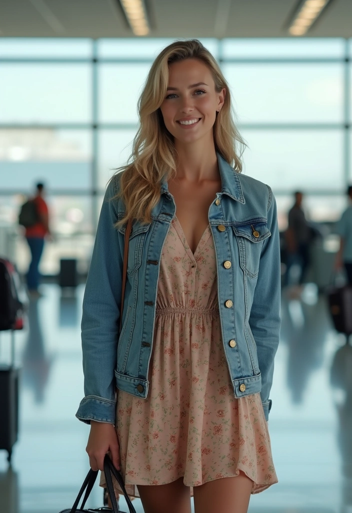 16 Travel Outfits That Are So Comfy You'll Forget You're on a Plane (#11 Is Genius!) - 4. Denim Jacket and Comfy Dress