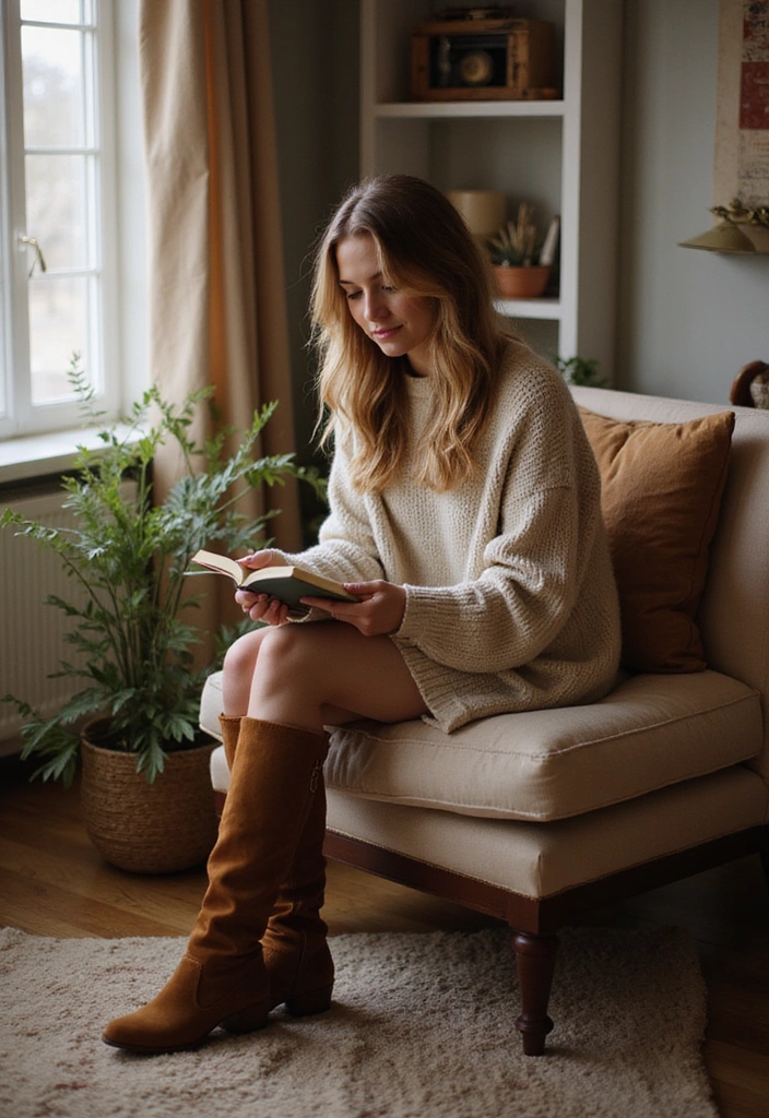 20 Comfy Work-from-Home Outfits That’ll Keep You Productive and Stylish! - 17. Cozy Sweater Dress with Knee-High Boots