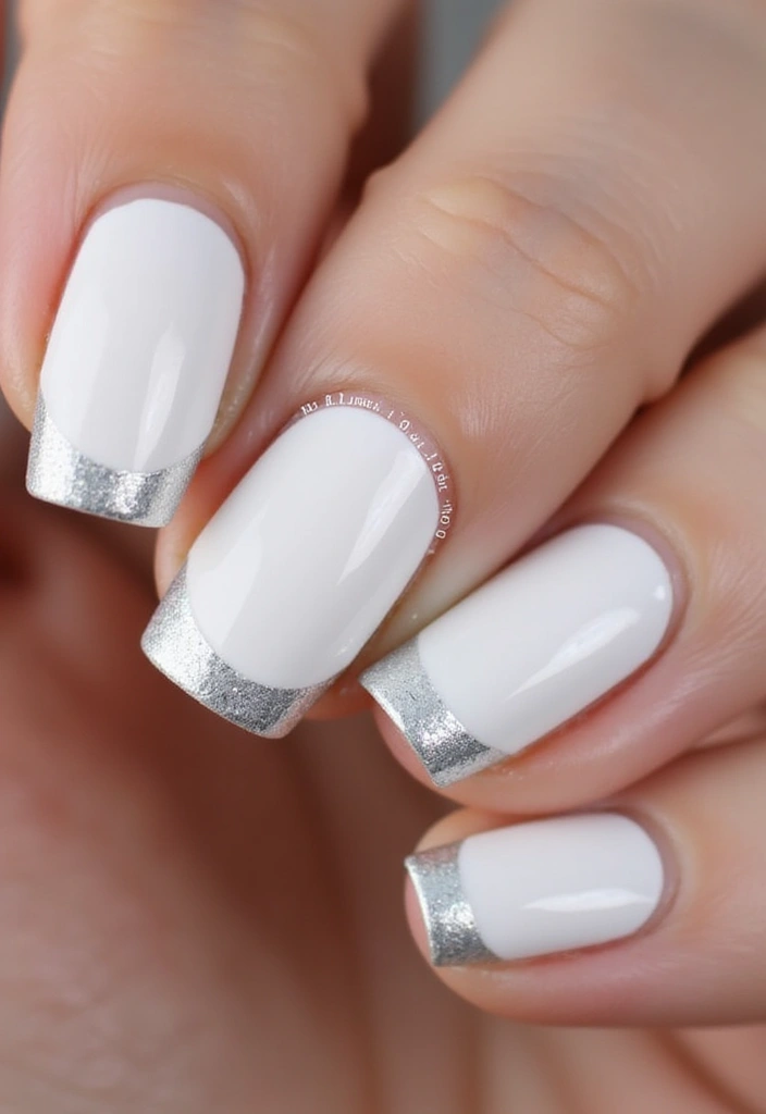 16 Sparkly Glitter French Tips That Will Make You Shine Bright! - 1. Classic White with Silver Sparkle
