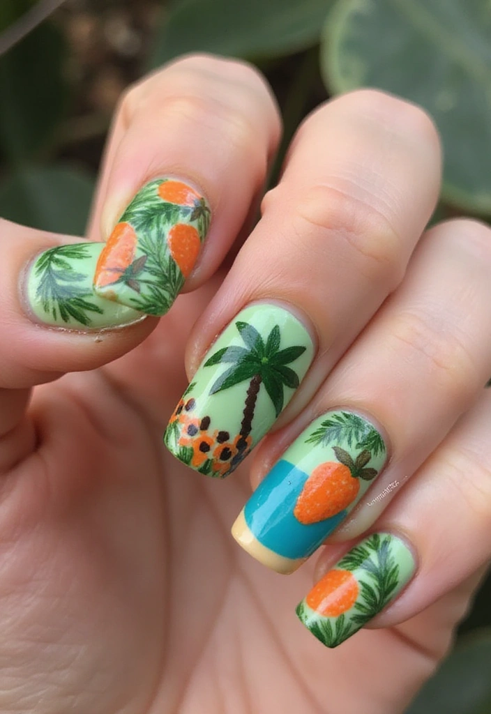 30 Creative Nail Design Inspirations for Summer 2025 (Get Ready to Be Inspired!) - 1. Tropical Paradise
