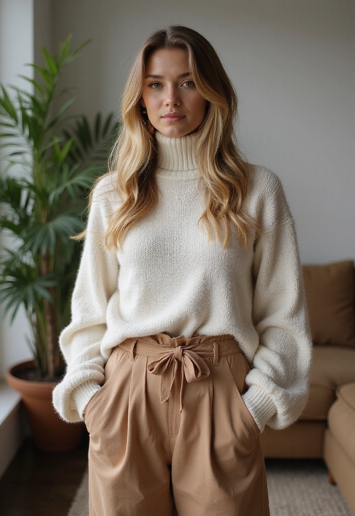 10 Ultimate Comfy Outfits That'll Make You Want to Stay Home All Day! - 5. Cozy Turtleneck and Wide-Leg Pants