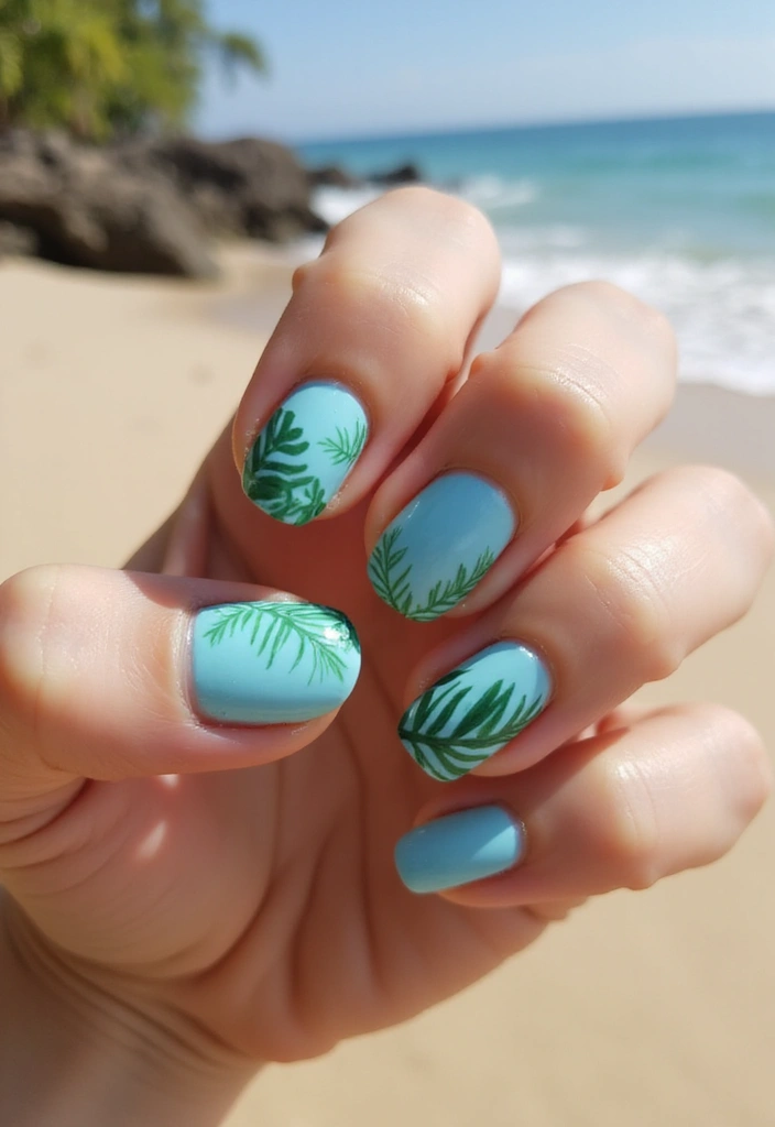 25 Colorful Summer Nails for 2025 That Will Make You Shine Bright! - 2. Tropical Leaves