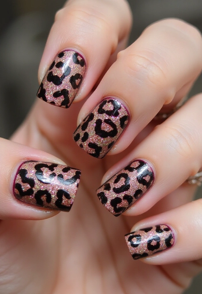 16 Sparkly Glitter French Tips That Will Make You Shine Bright! - 14. Glitter French Tips with Animal Print