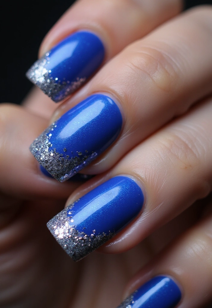 20 Bold French Nail Color Combinations You Need to Try Now (Don’t Miss #7!) - 5. Bold Blue and Silver Glitter