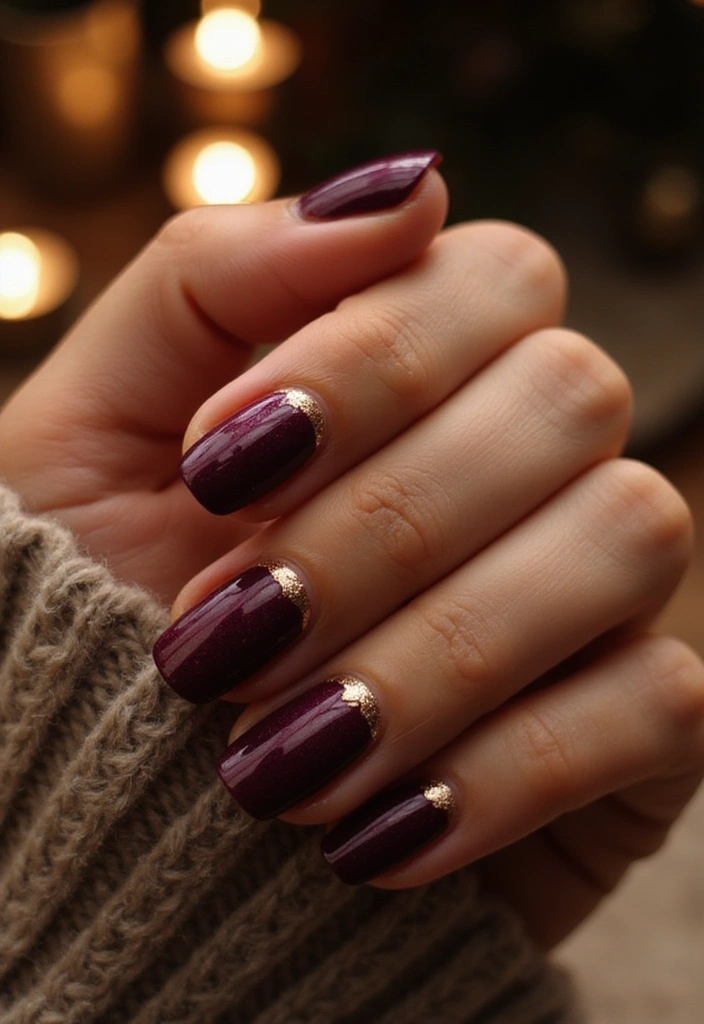 20 Bold French Nail Color Combinations You Need to Try Now (Don’t Miss #7!) - 14. Rich Plum and Metallic Bronze