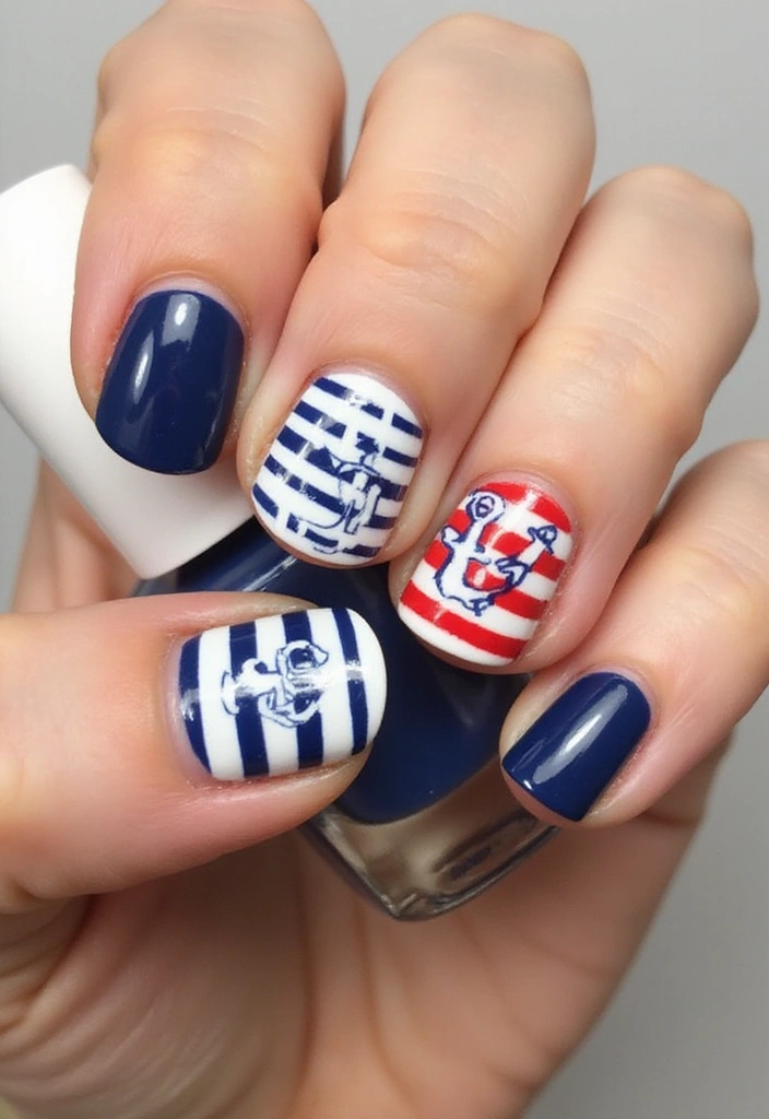 25 Gorgeous Seasonal French Nail Designs That Will Wow at Every Occasion! - 14. Nautical Summer