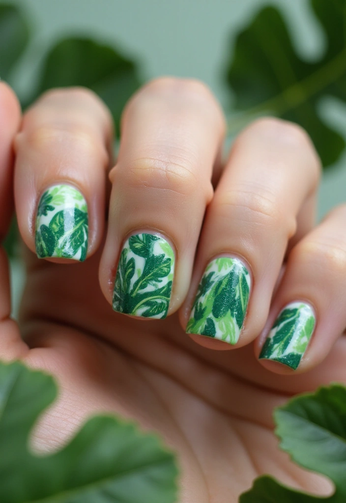16 Easy Step-by-Step Summer Nails 2025 Tutorials That Anyone Can Master! (Watch Out for #4!) - 6. Tropical Leaf Nail Art