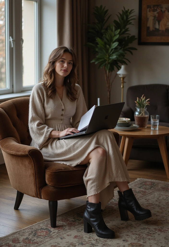 20 Comfy Work-from-Home Outfits That’ll Keep You Productive and Stylish! - 12. Layered Long Sleeve Dress with Tights