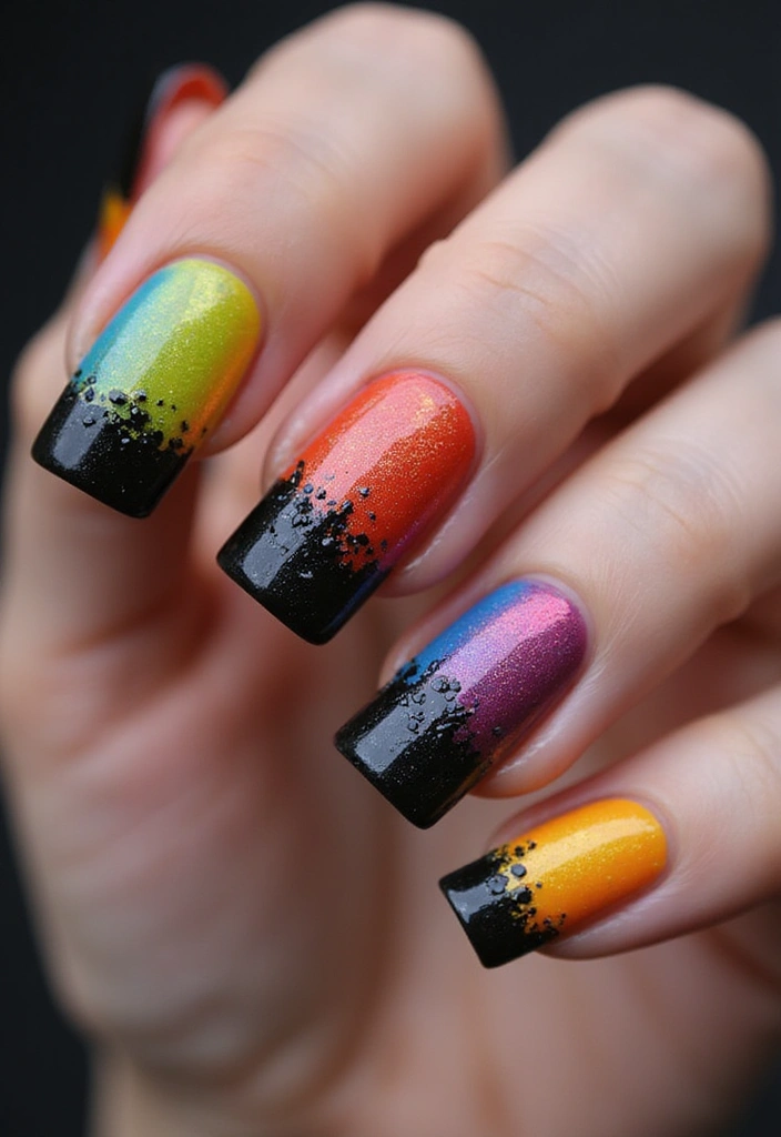 16 Sparkly Glitter French Tips That Will Make You Shine Bright! - 10. Bold Colors with Black Glitter
