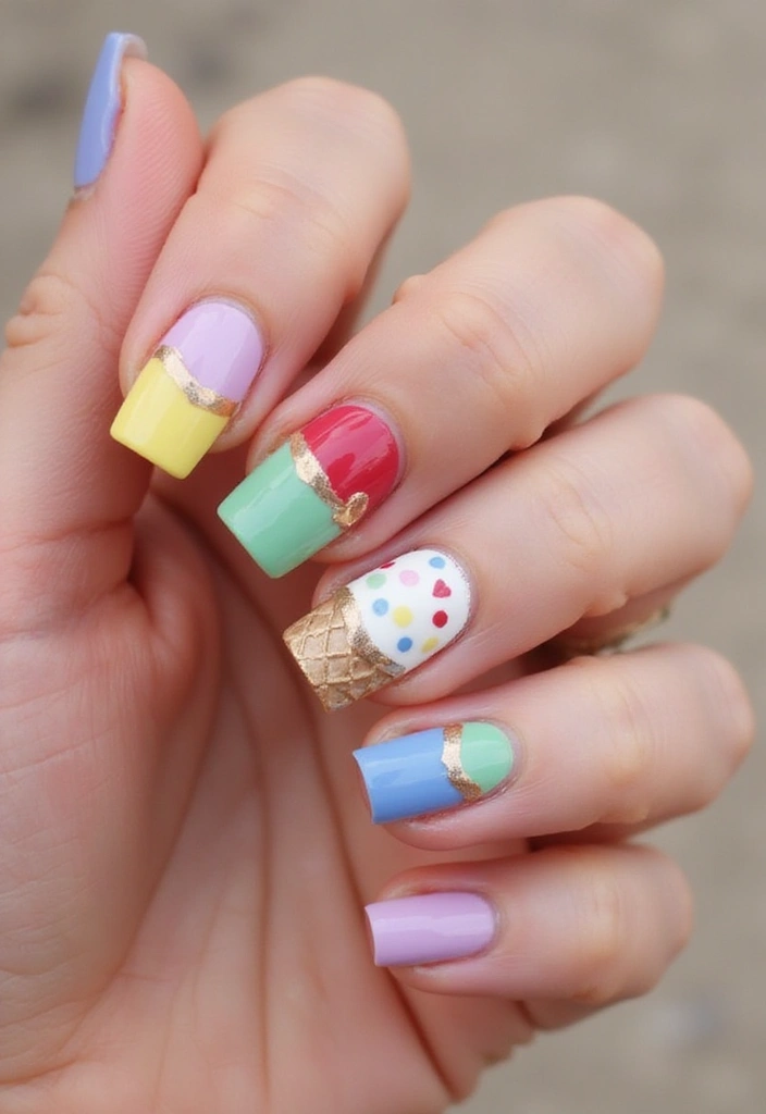 25 Gorgeous Seasonal French Nail Designs That Will Wow at Every Occasion! - 17. Sweet Summer Ice Cream