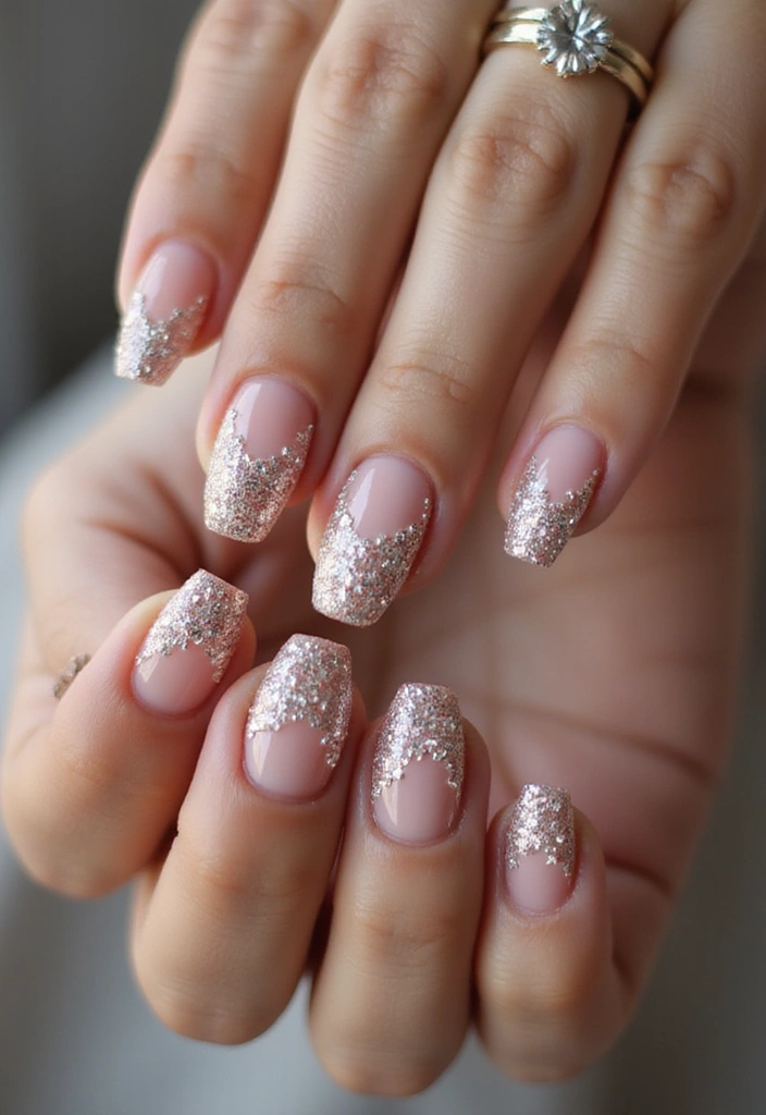 16 Sparkly Glitter French Tips That Will Make You Shine Bright! - 11. Glittery French Tips with Rhinestones