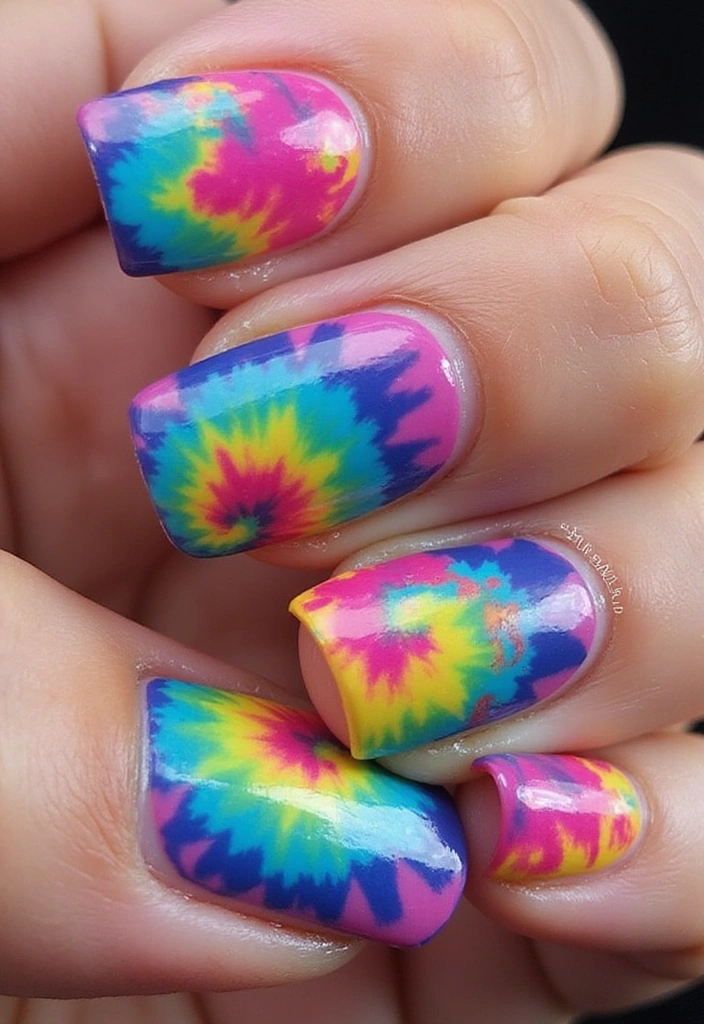 16 Easy Step-by-Step Summer Nails 2025 Tutorials That Anyone Can Master! (Watch Out for #4!) - 8. Tie-Dye Nails