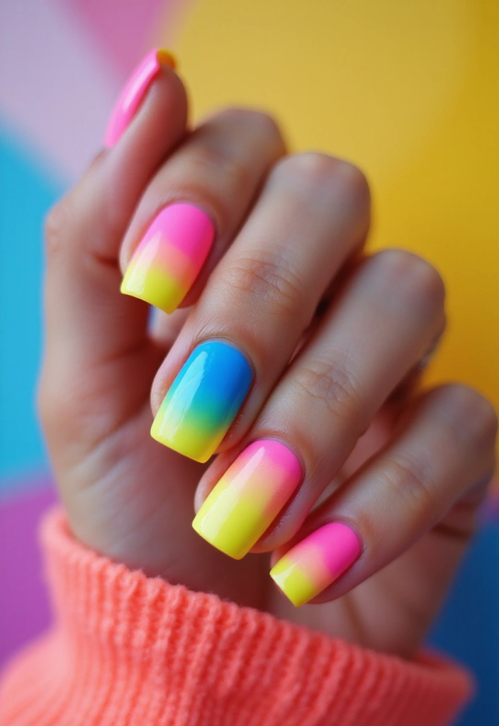 25 Colorful Summer Nails for 2025 That Will Make You Shine Bright! - 1. Neon Rainbow Fade